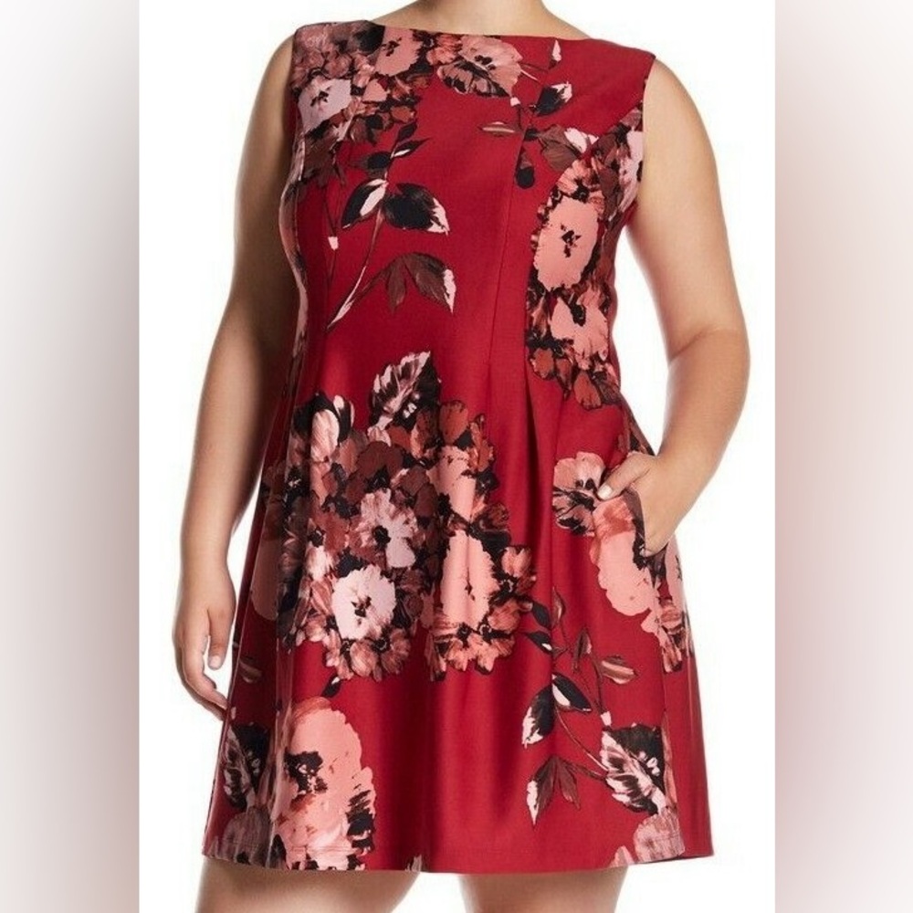 Neiman Marcus- Red Floral Midi Dress Size‎ 18W
